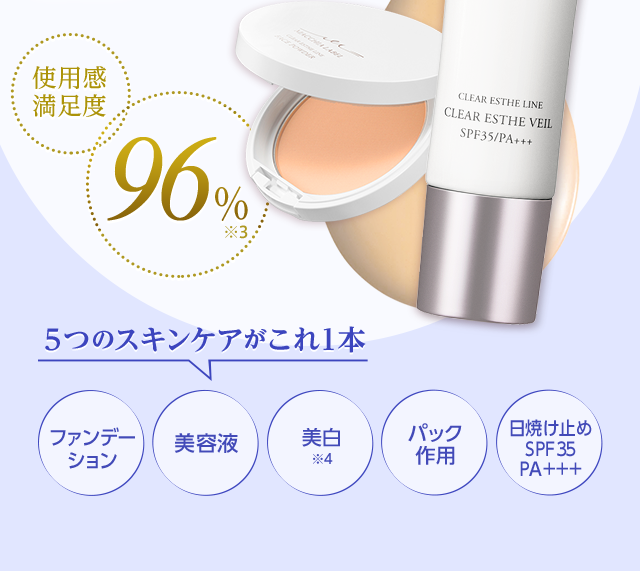 使用感満足度96%※3　5つのスキンケアがこれ１本　ファンデーション　美容液　美白※4　パック作用　日焼け止めSPF35PA+++